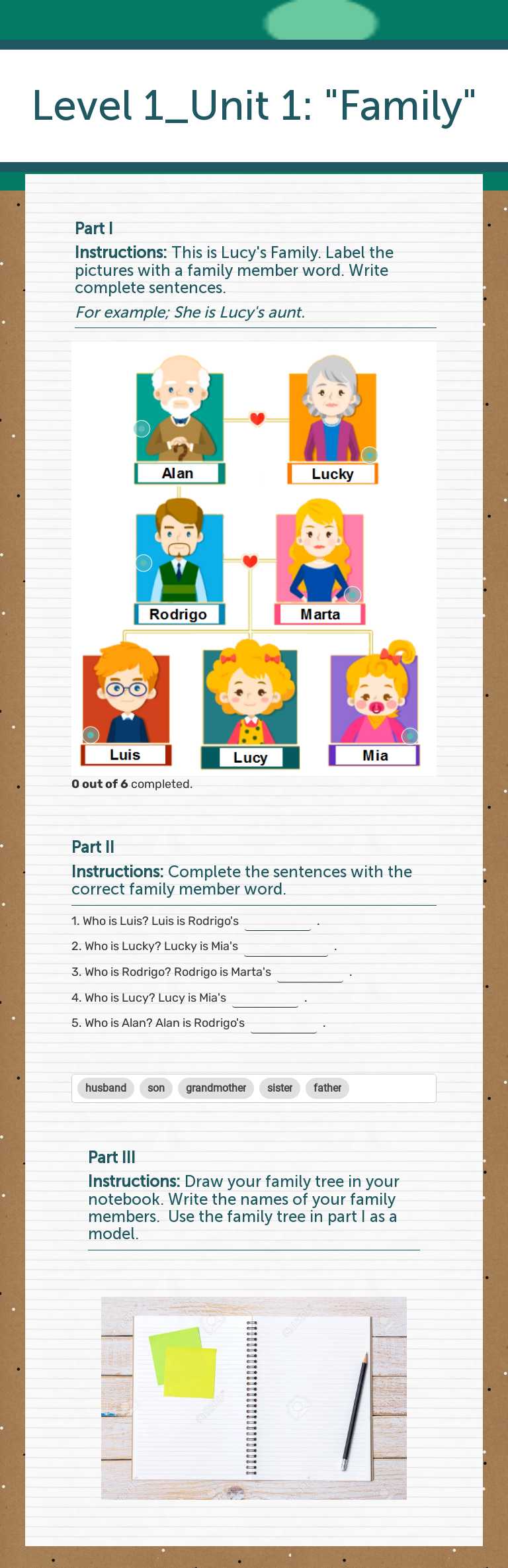 Level 1_Unit 1: "Family" worksheet preview image