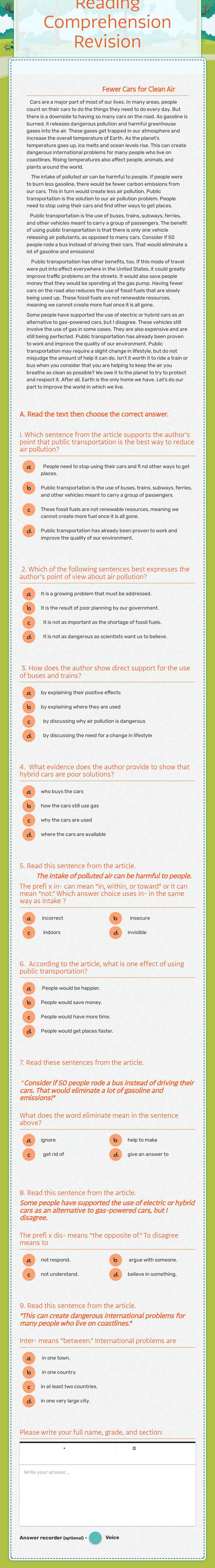 Reading Comprehension Revision worksheet preview image