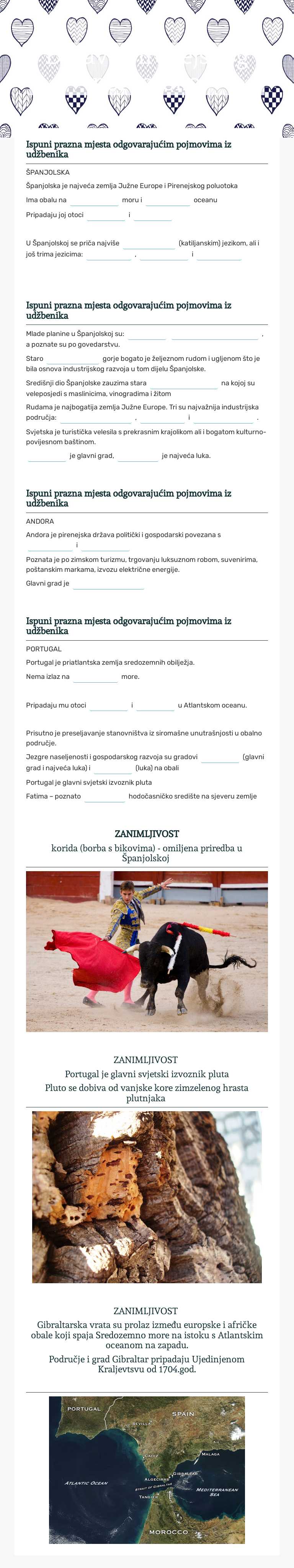 Države Pirenejskog poluotoka Grade 7 worksheet preview