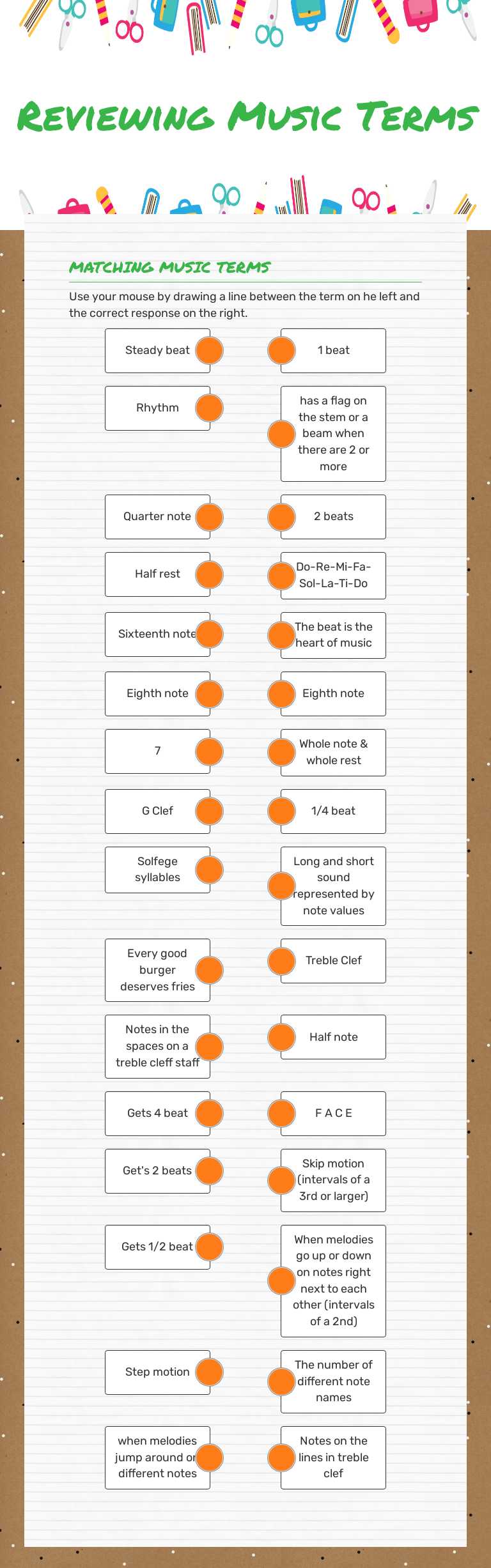 Reviewing Music Terms worksheet preview image