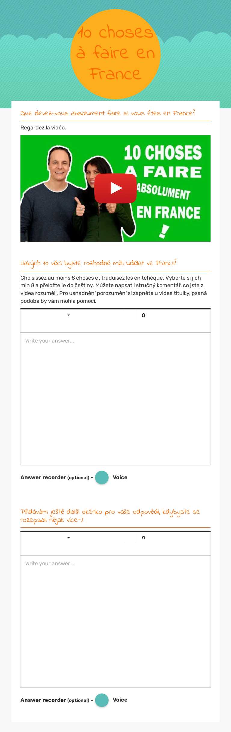 10 choses à faire en France worksheet preview image