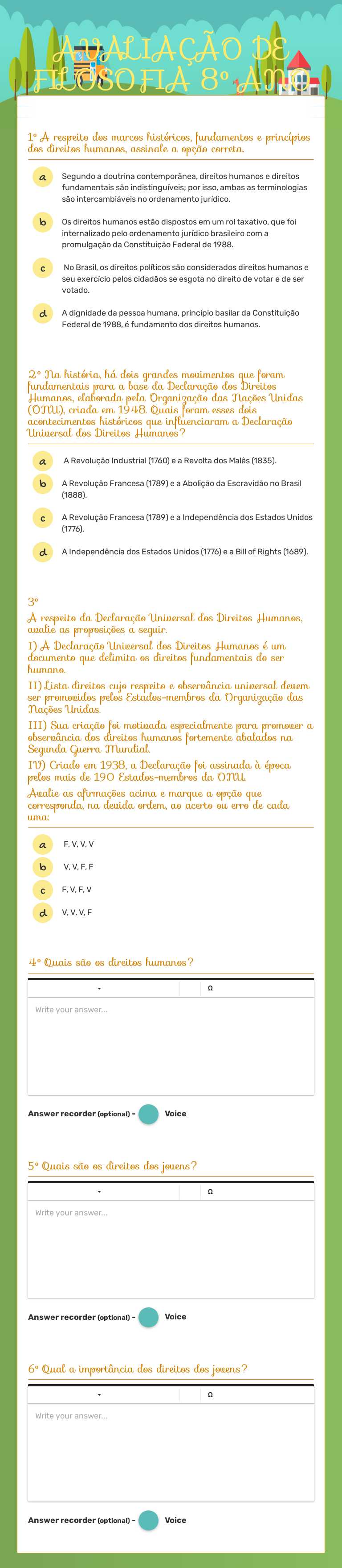 AVALIAÇÃO DE FILOSOFIA 8º ANO worksheet preview image