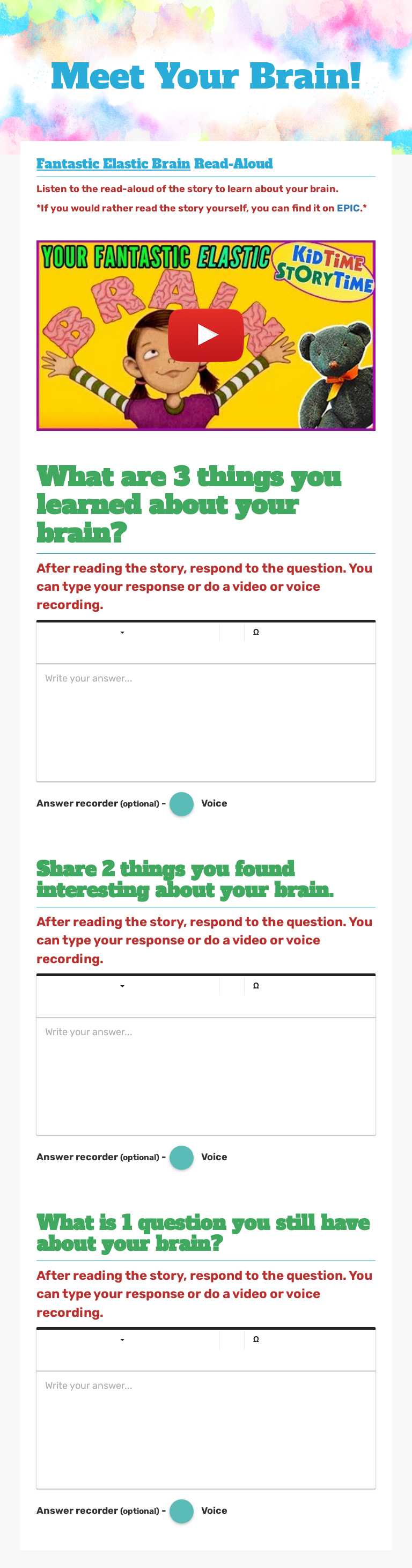 Meet Your Brain! Grade 3 worksheet preview