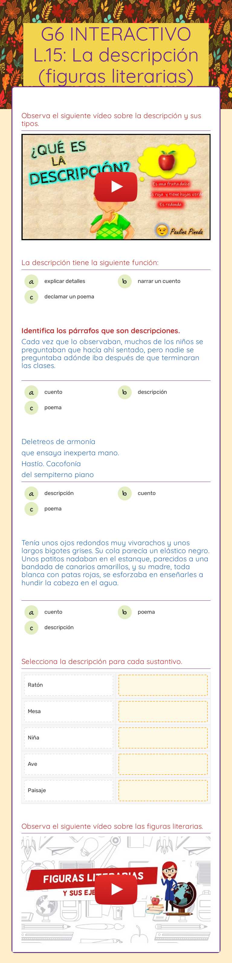 G6 INTERACTIVO L.15: La descripción (figuras literarias) worksheet preview image