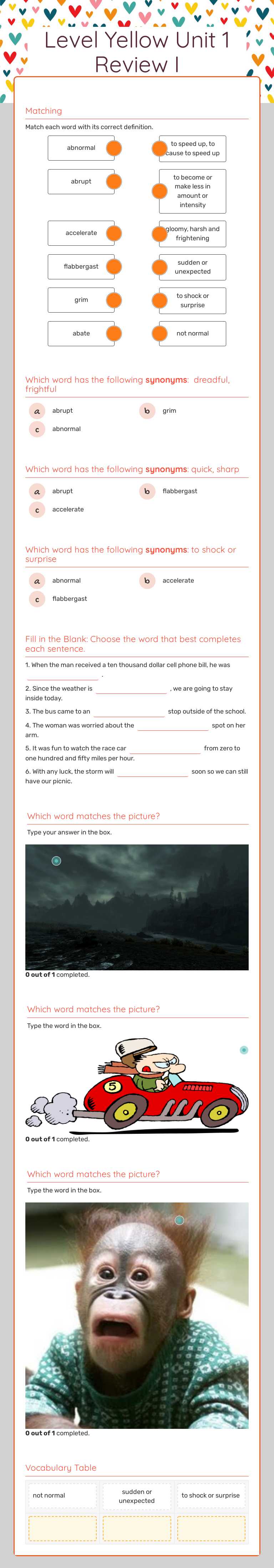 Level Yellow Unit 1   Review I Grade 7 worksheet preview