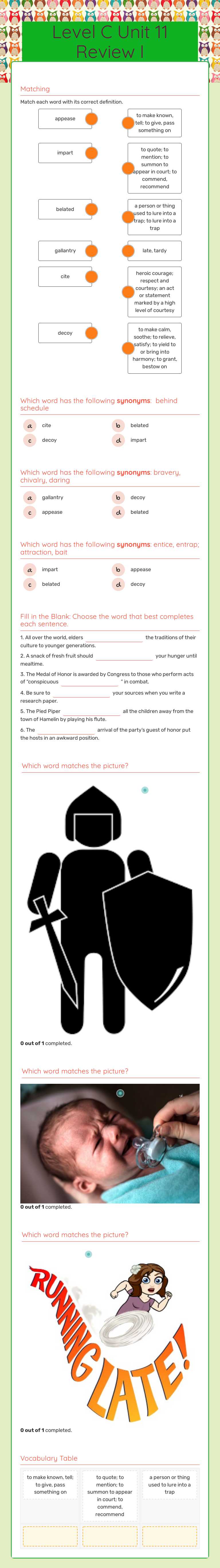 Level C Unit 11   Review I worksheet preview image
