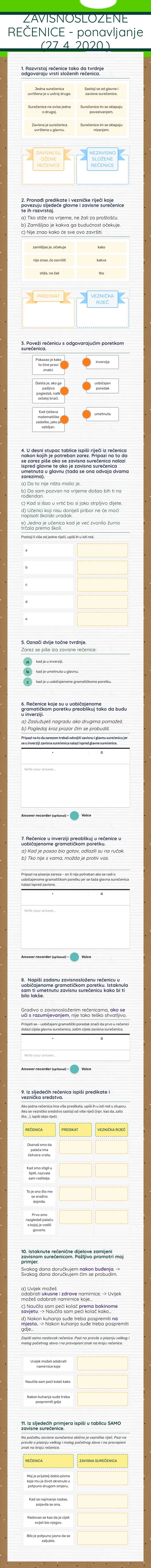 ZAVISNOSLOŽENE REČENICE
- ponavljanje (27. 4. 2020.) worksheet preview image
