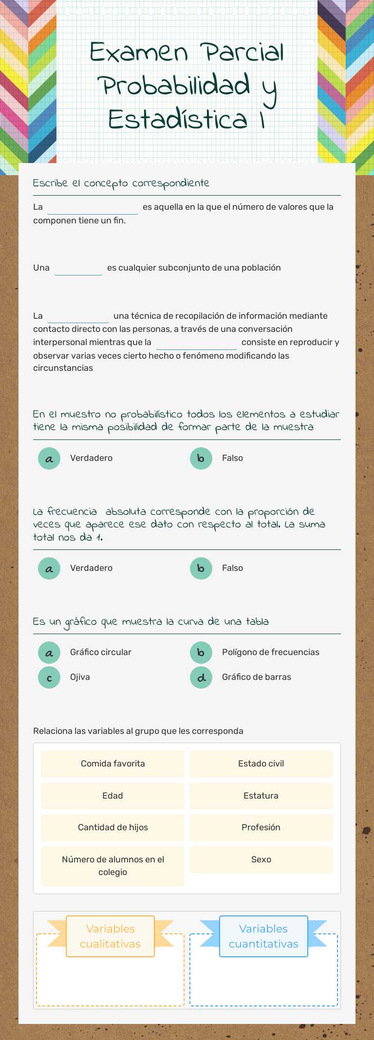 Examen Parcial Probabilidad y Estadística I worksheet preview