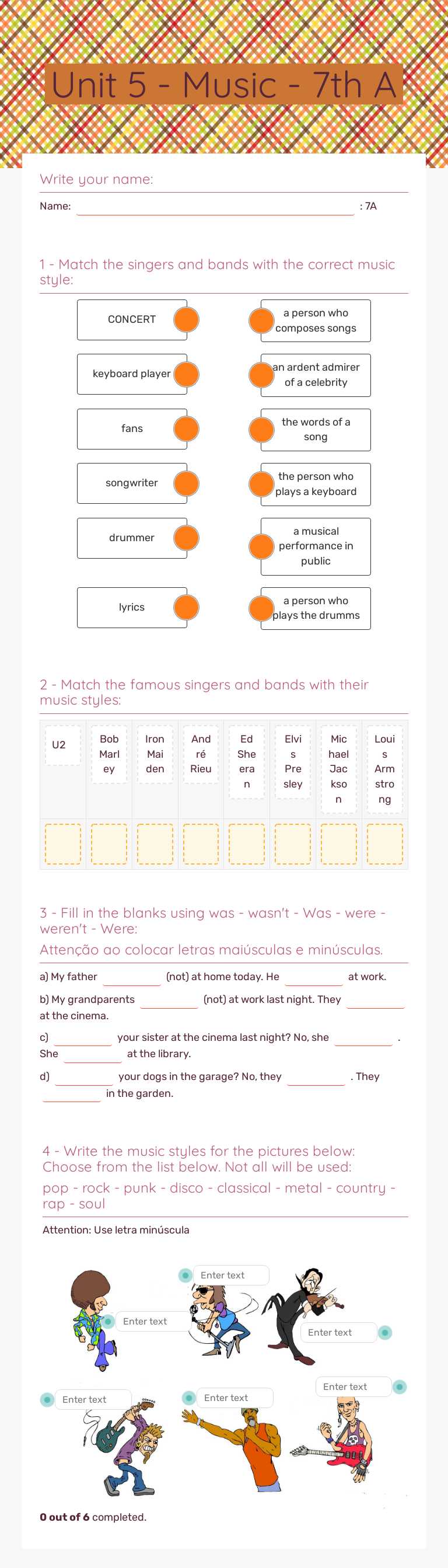 Unit 5 - Music - 7th A worksheet preview image