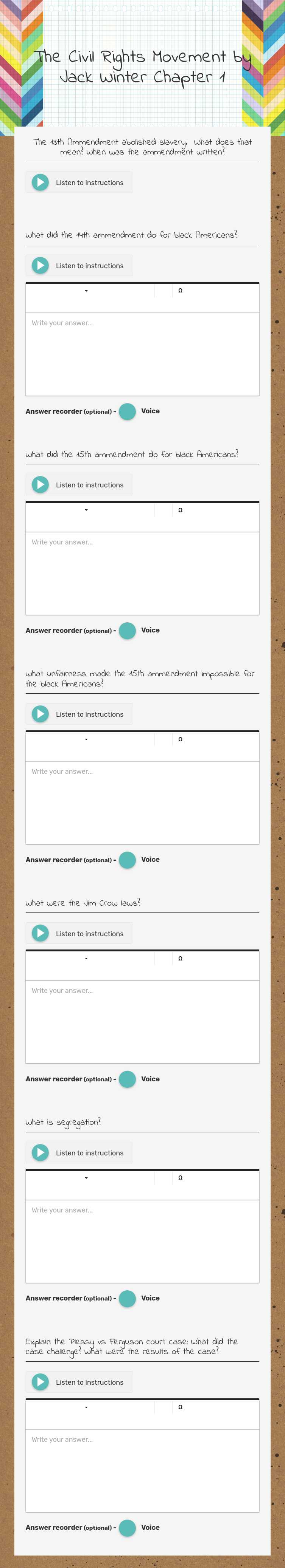 The Civil Rights Movement by Jack Winter Chapter 1 worksheet preview image