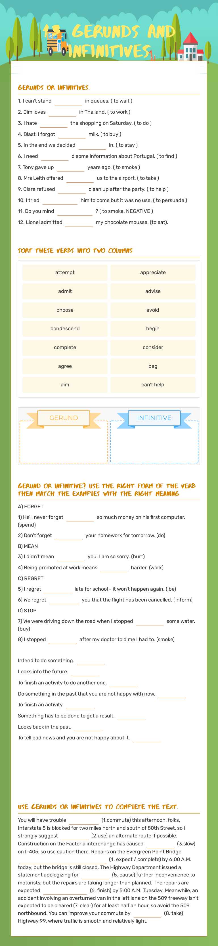 1.3. GERUNDS AND INFINITIVES worksheet preview image