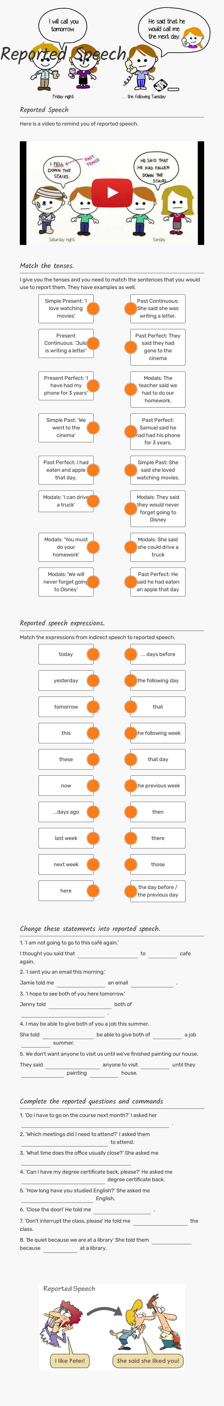 Reported Speech worksheet preview image