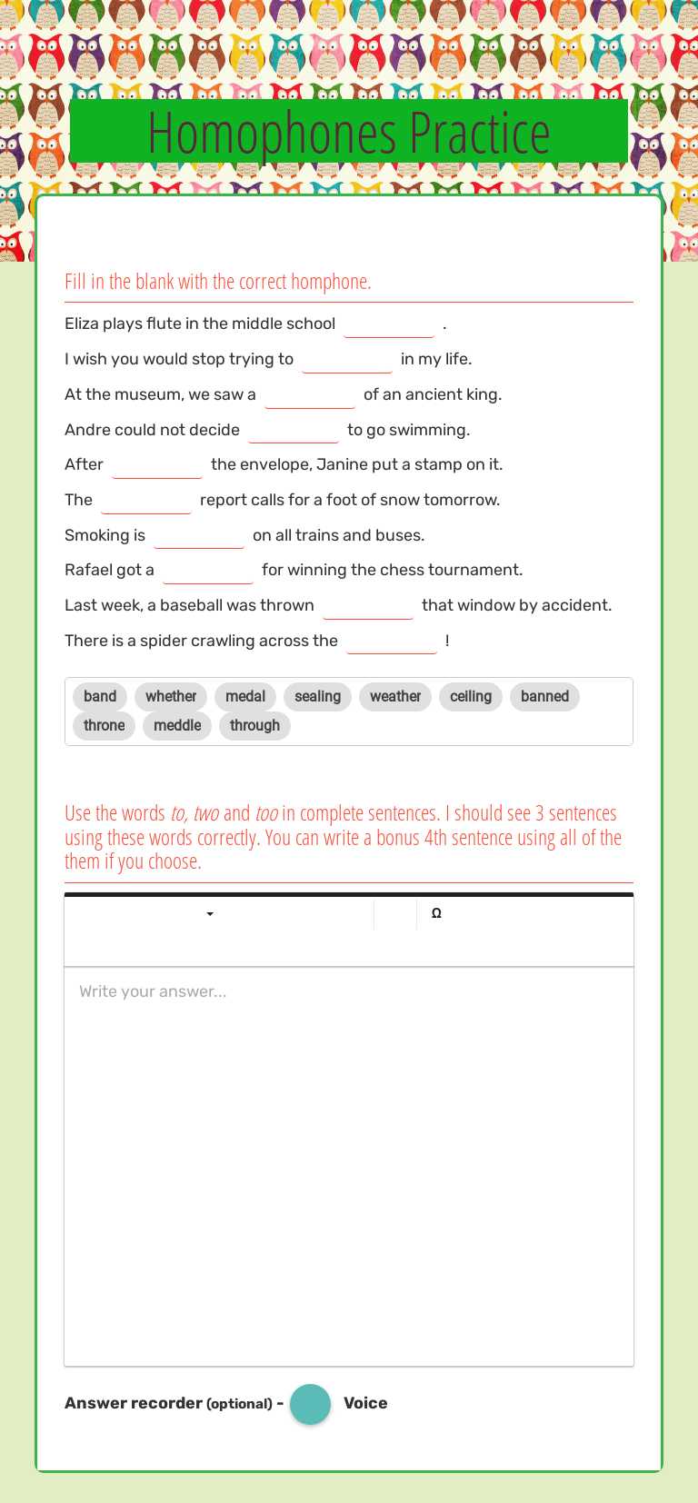 Homophones Practice by Joseph Cuzzone | Interactive Worksheet | Wizer.me