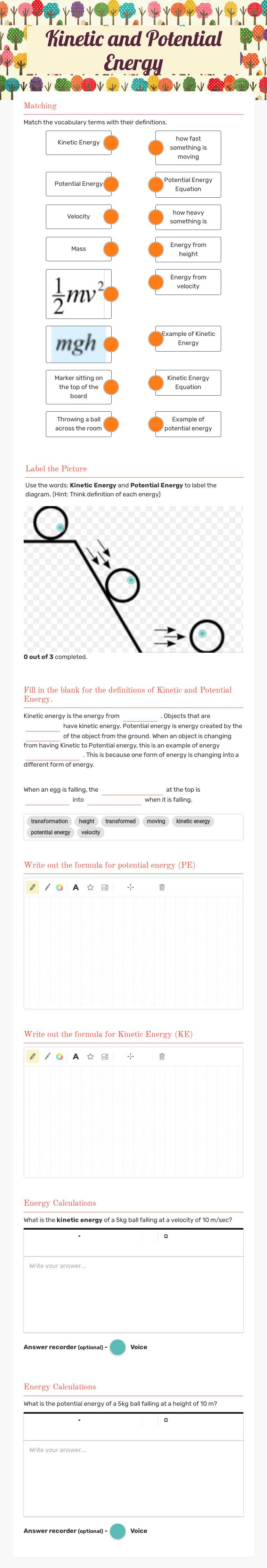 Kinetic and Potential Energy Review worksheet preview