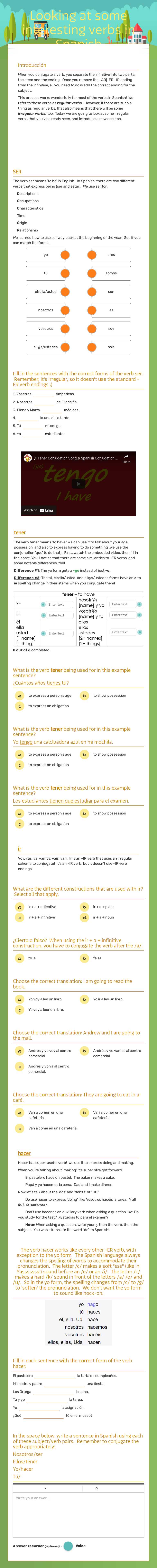 Looking at some interesting verbs in Spanish worksheet preview image