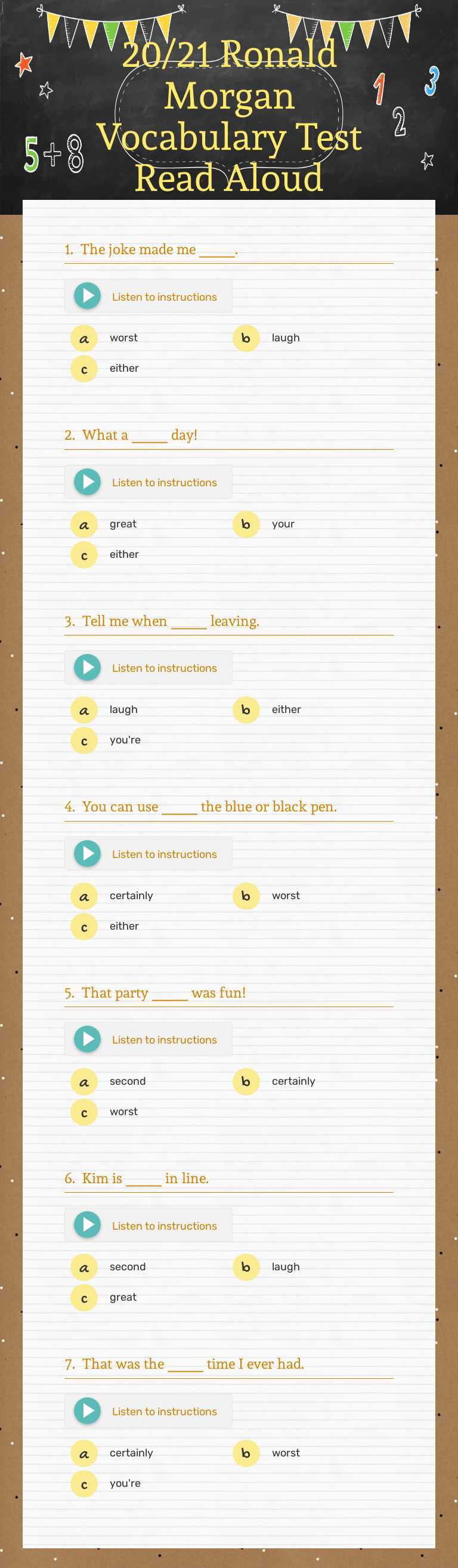 20/21 Ronald Morgan Vocabulary Test Read Aloud worksheet preview image