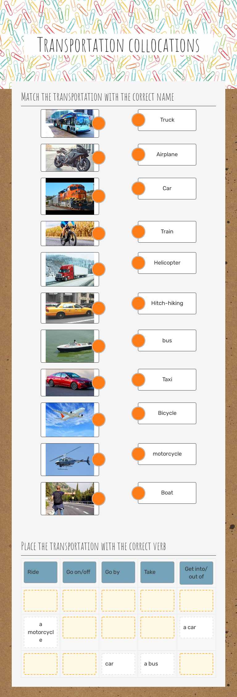 Transportation collocations worksheet preview