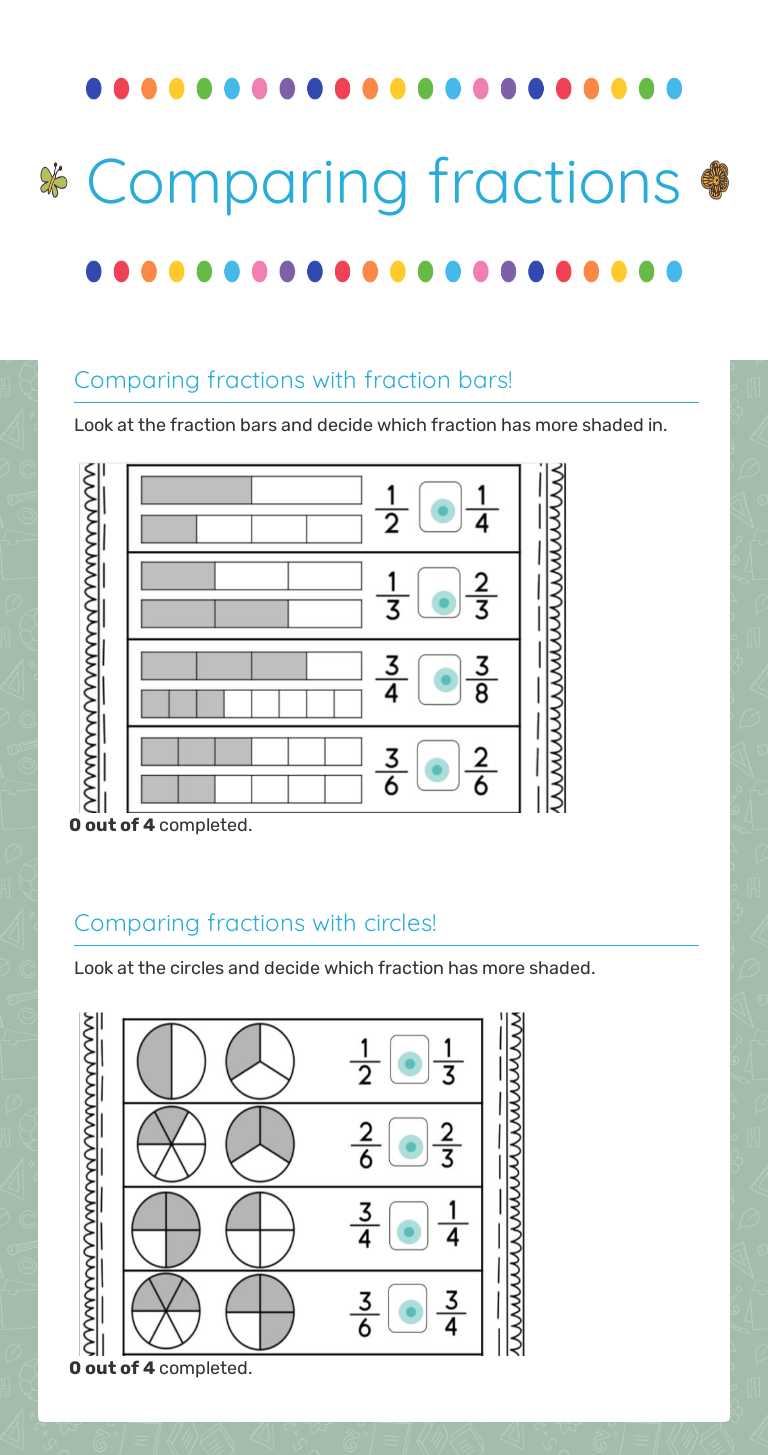 Comparing fractions worksheet preview image