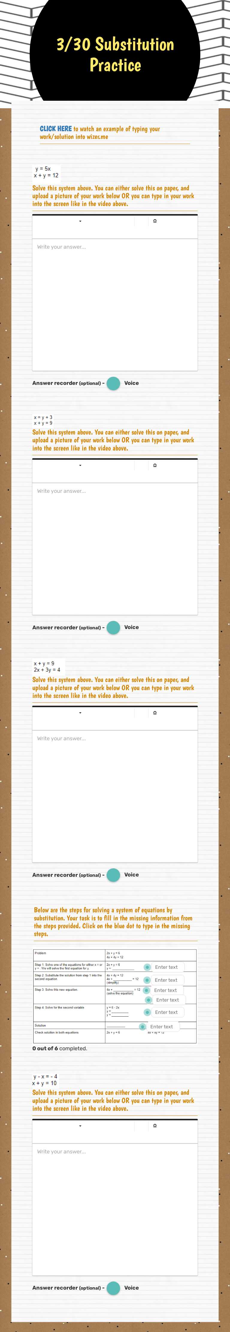 3/30 Substitution Practice worksheet preview image