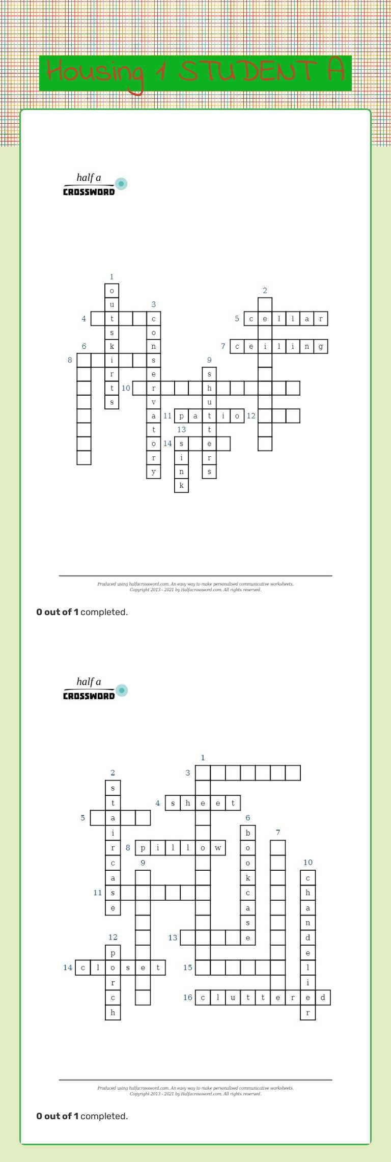 Housing 1 STUDENT A worksheet preview image