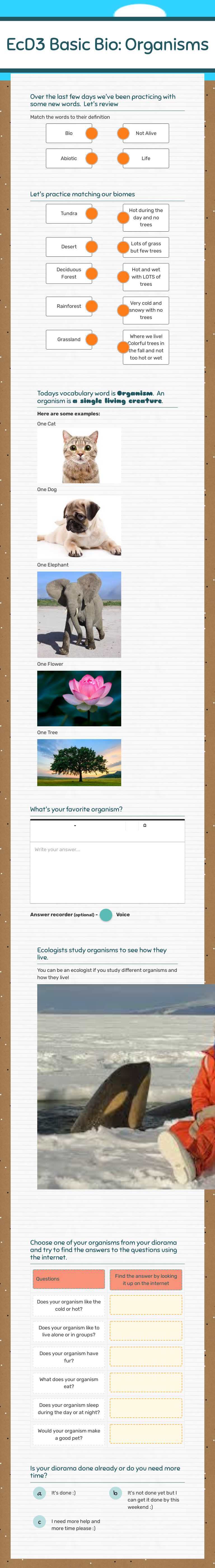 EcD3 Basic Bio: Organisms worksheet preview image