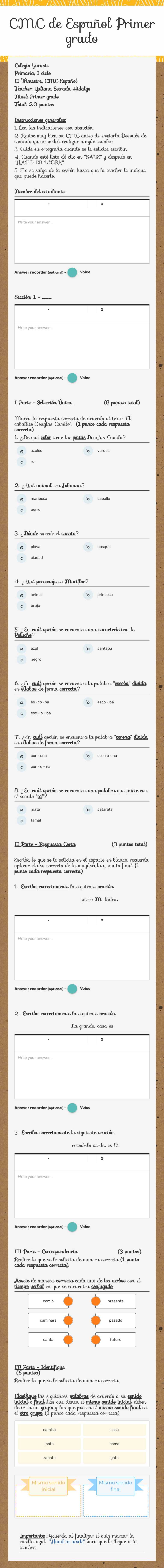 CMC de Español
Primer grado worksheet preview image