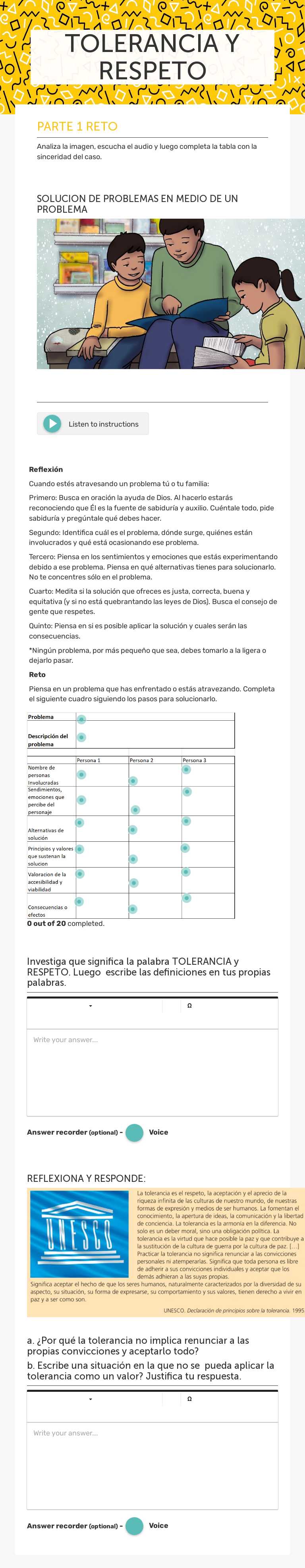 TOLERANCIA Y RESPETO worksheet preview image