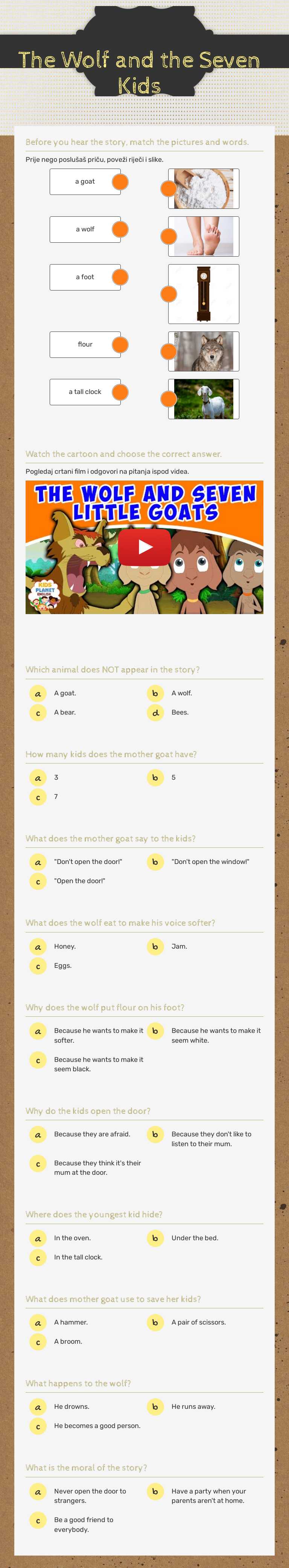 The Wolf and the Seven Kids Grade 4 worksheet preview