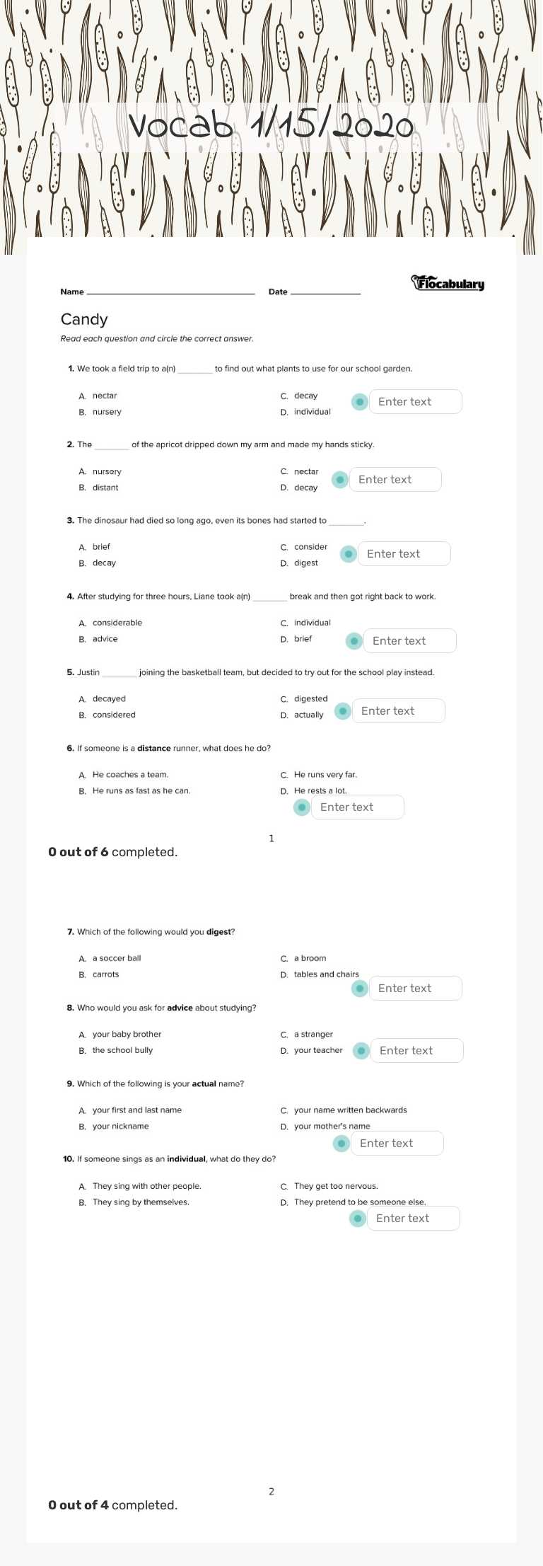 Vocab 1/15/2020 worksheet preview image