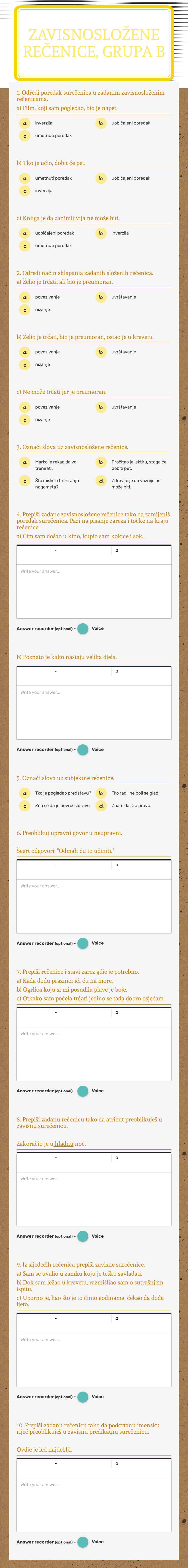 zavisnosložene rečenice, grupa b worksheet preview image