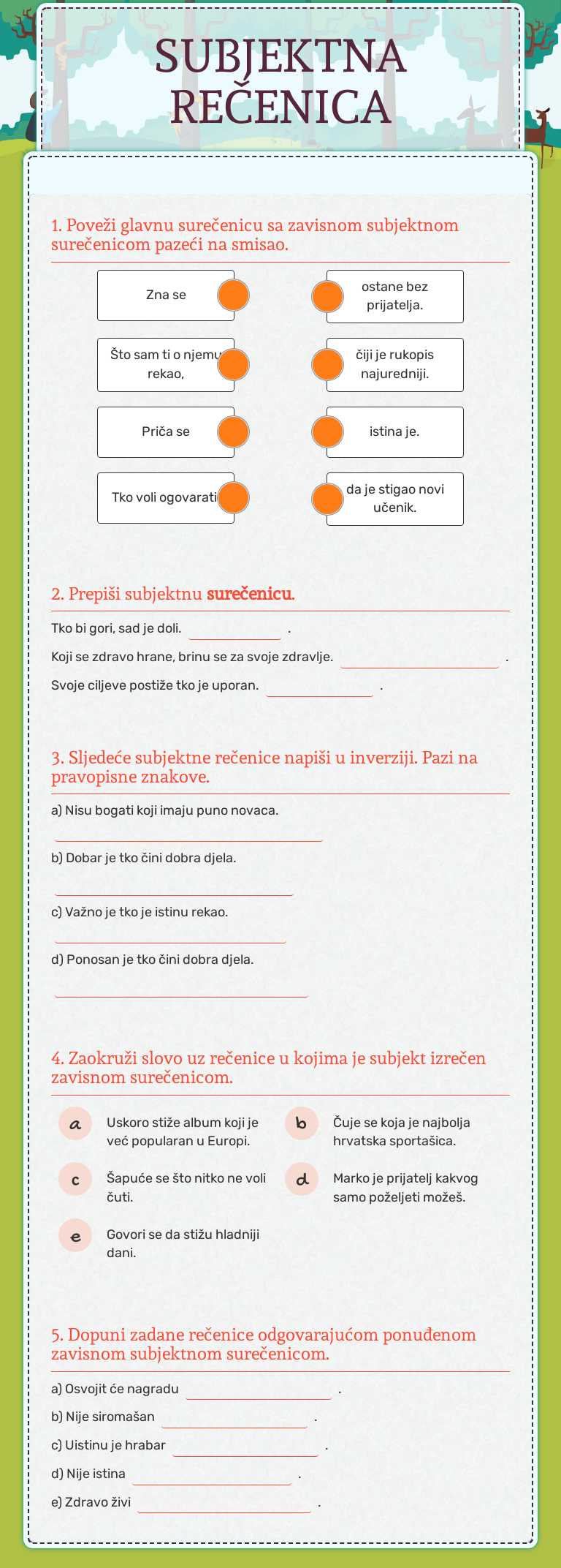 SUBJEKTNA REČENICA Grade 7 worksheet preview