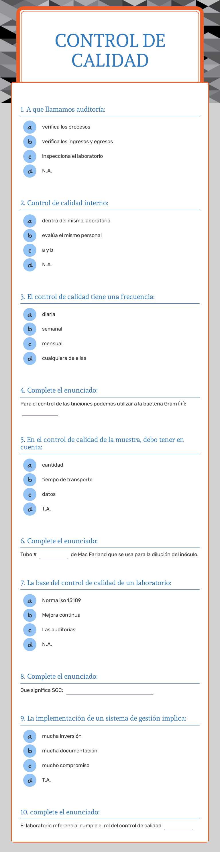 Control de calidad worksheet preview image