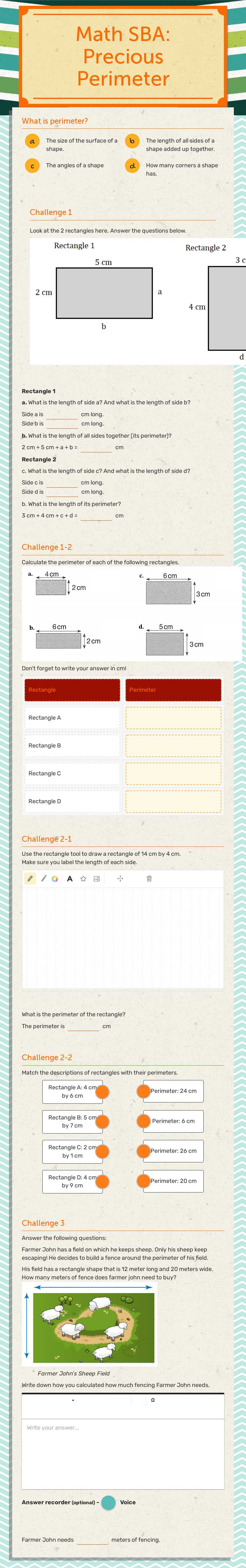 Math SBA: Precious Perimeter worksheet preview image