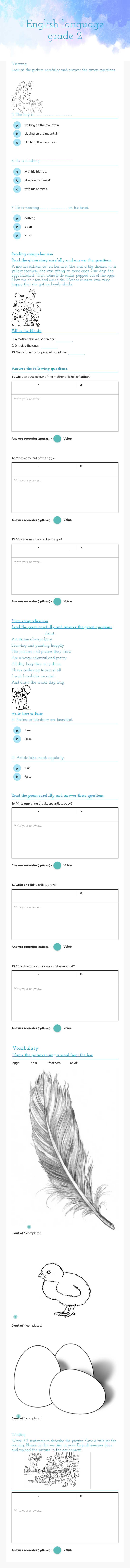 English language grade 2 worksheet preview image