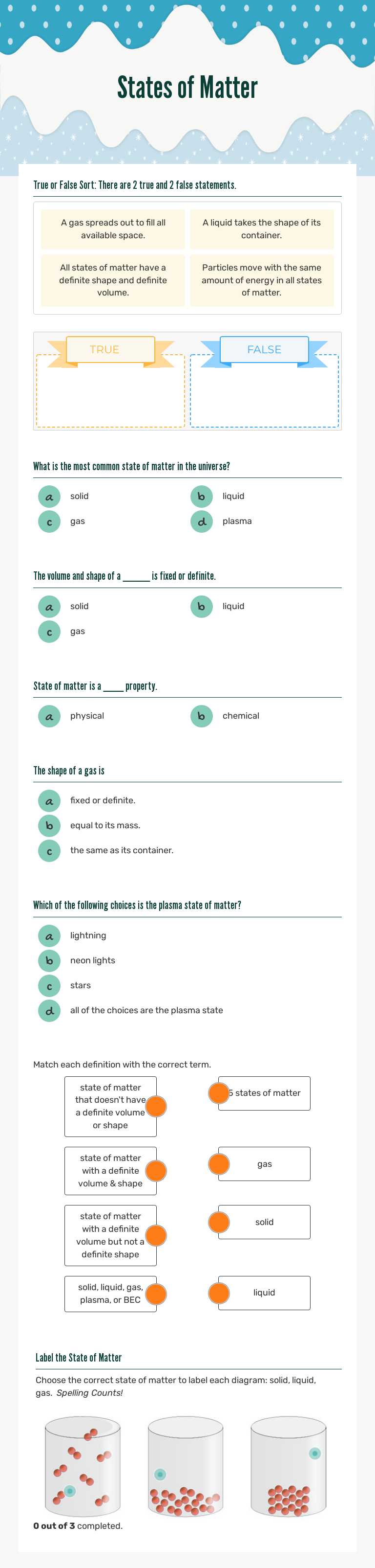 States of Matter Grade 6 worksheet preview