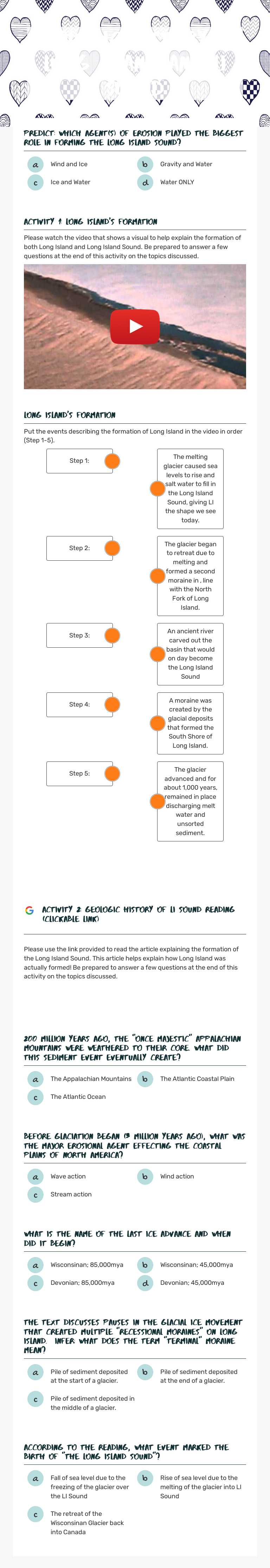 Geologic History of Long Island and LI Sound worksheet preview image
