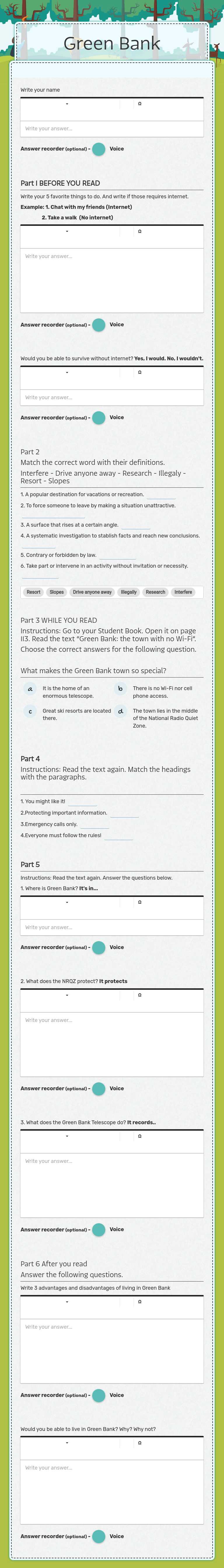 Green Bank worksheet preview image