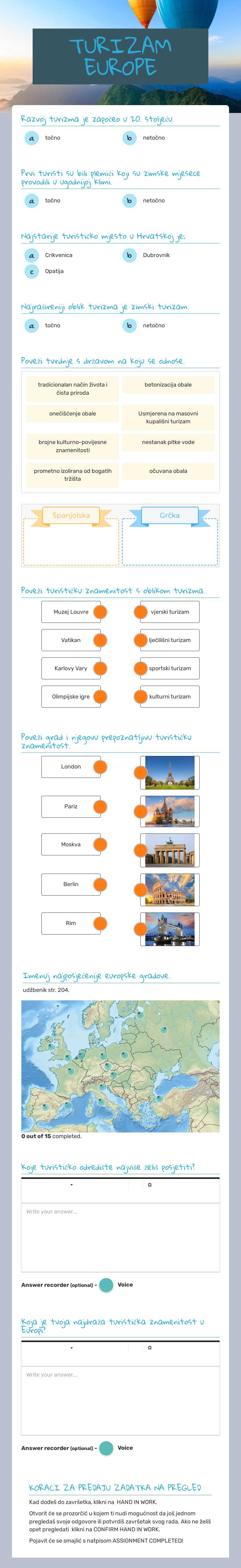 TURIZAM EUROPE worksheet preview image