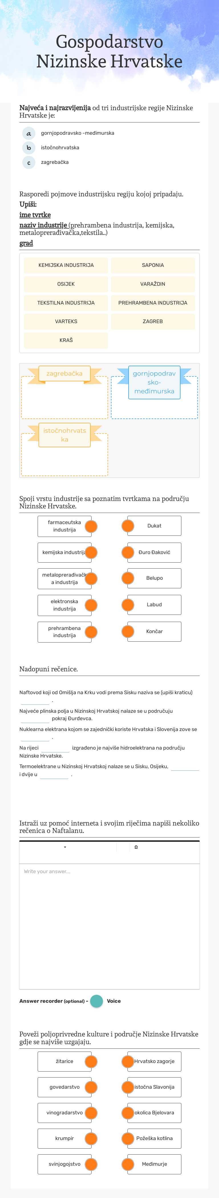 Gospodarstvo Nizinske Hrvatske worksheet preview image