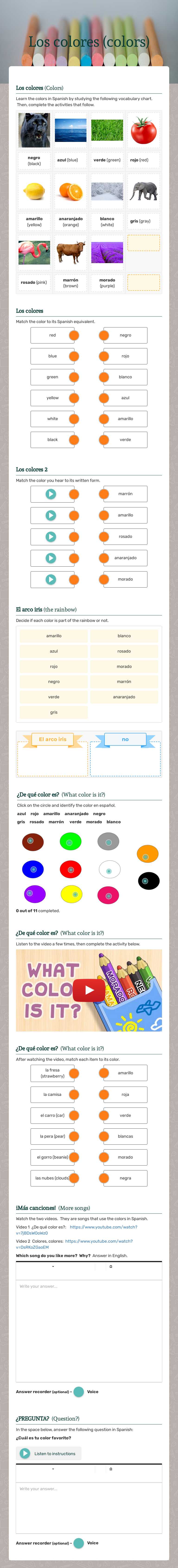 Los colores (colors) worksheet preview image