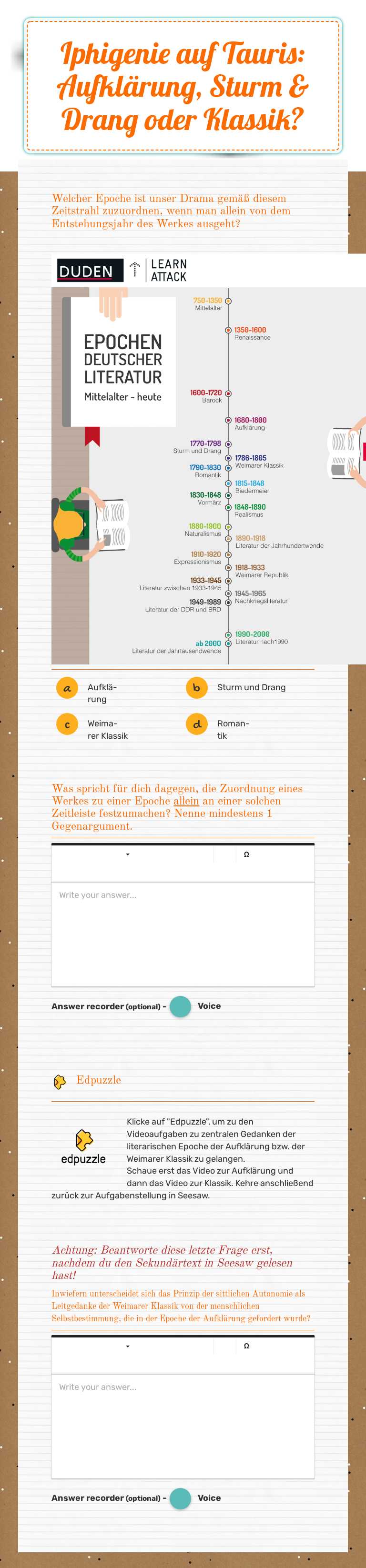 Iphigenie auf Tauris: Aufklärung, Sturm & Drang oder Klassik? worksheet preview image