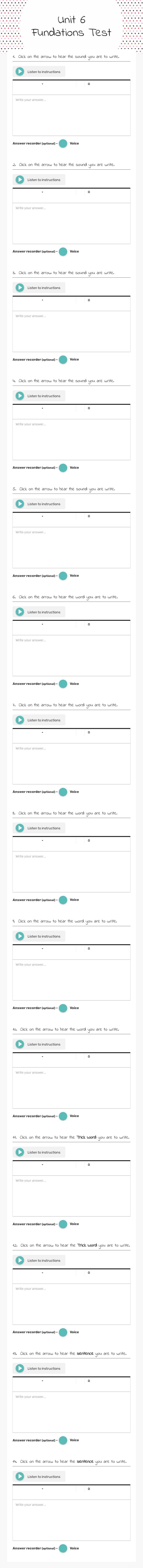 Unit 6 Fundations  Test worksheet preview image