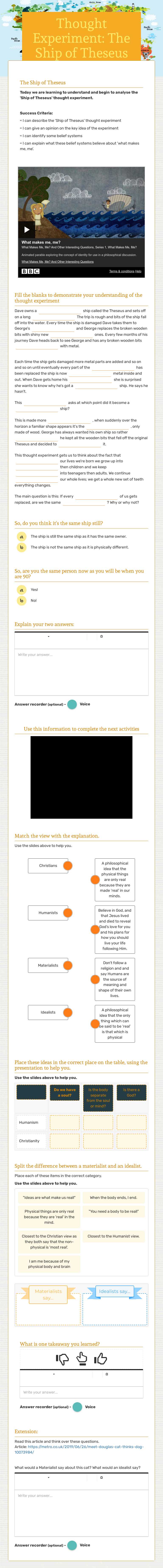 Thought Experiment: The Ship of Theseus worksheet preview image