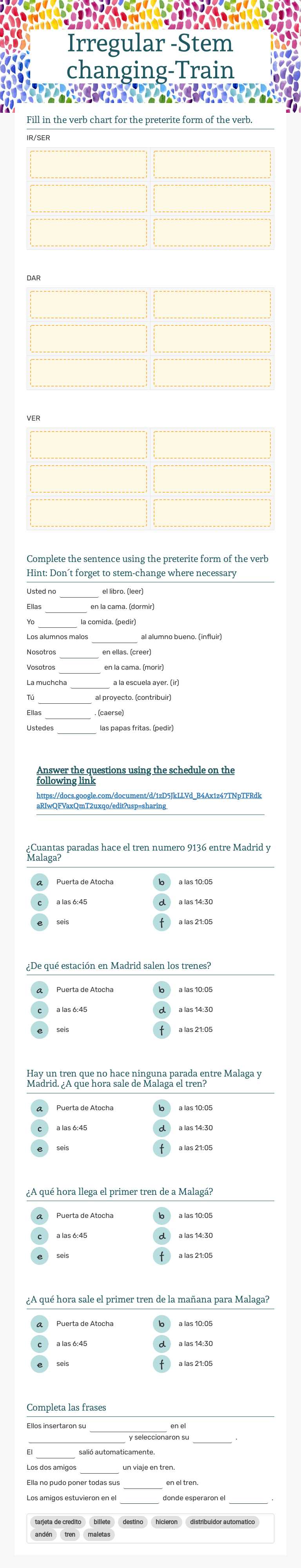 Irregular -Stem changing-Train worksheet preview image