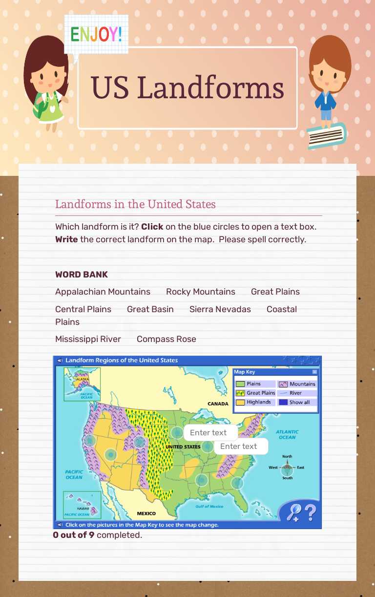 US Landforms worksheet preview image