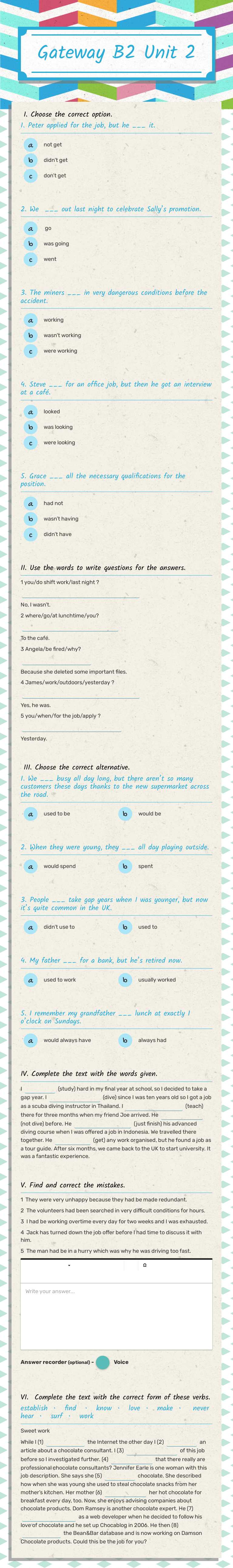 Gateway B2    Unit 2 worksheet preview image
