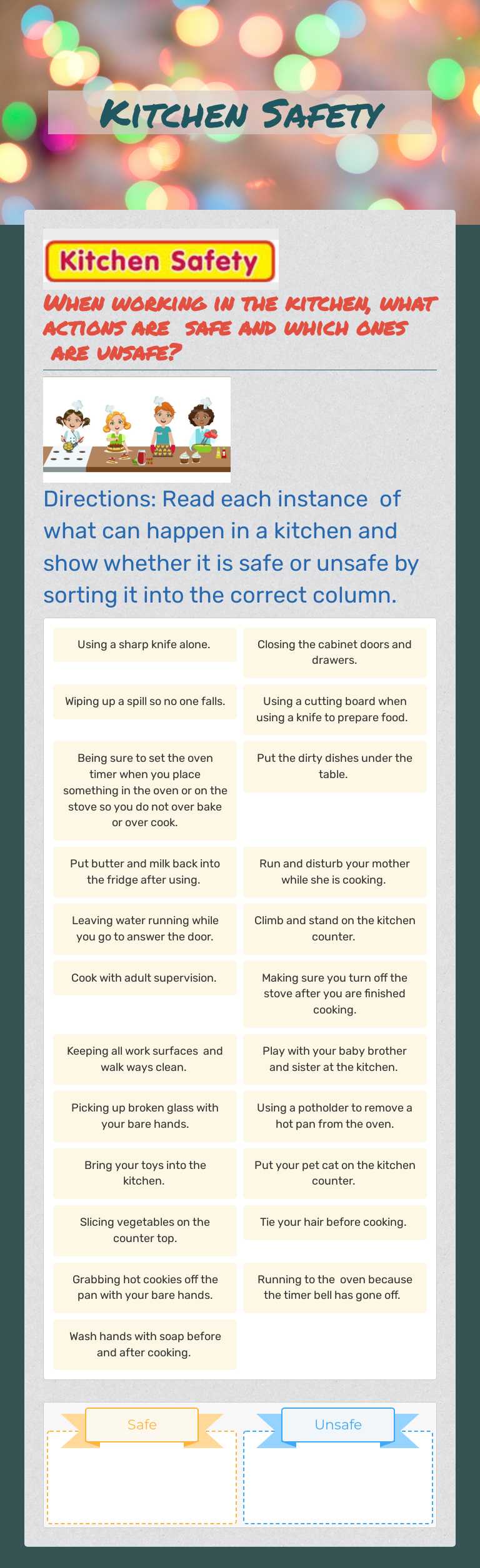 Kitchen Safety Grade 6 worksheet preview