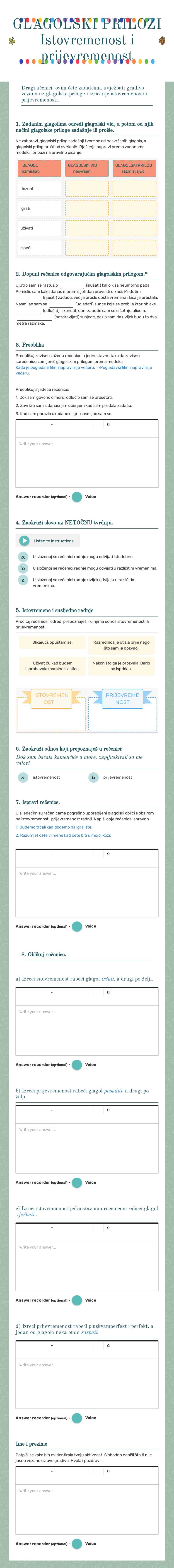 GLAGOLSKI PRILOZI 
Istovremenost i prijevremenost worksheet preview image