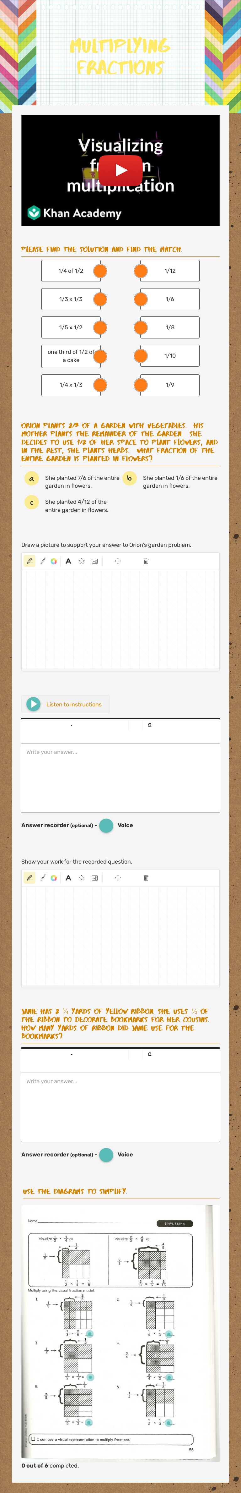 multiplying fractions Grade 5 worksheet preview