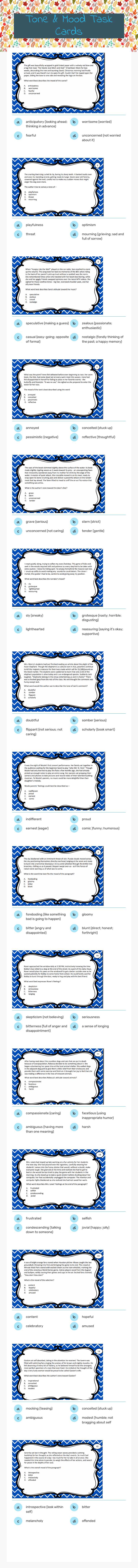 Tone & Mood Task Cards Grade 6 worksheet preview